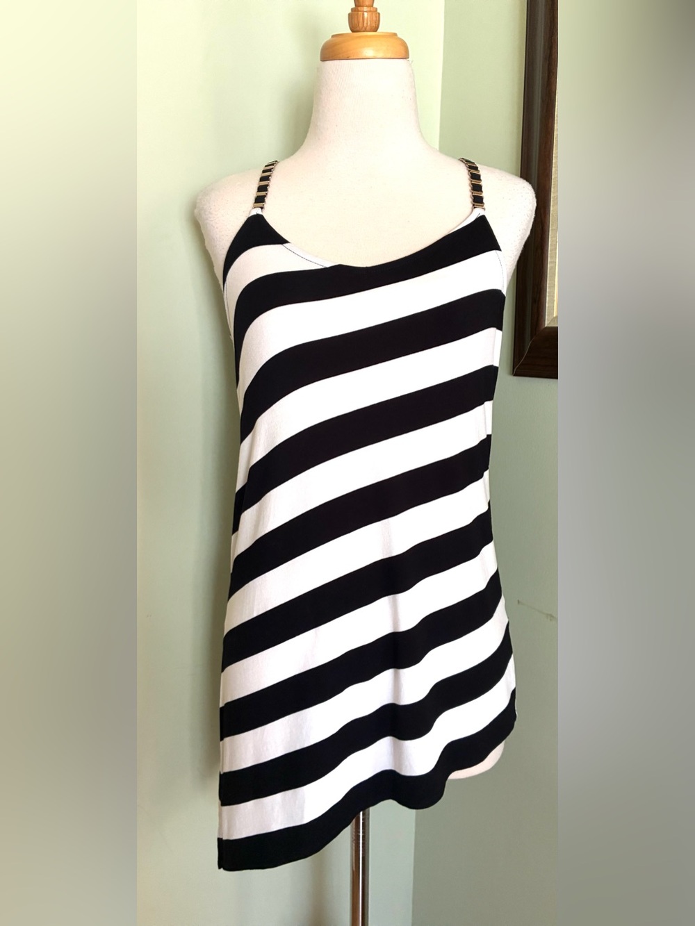 White House Black Market Striped Chain Straps Asymmetrical Tank Top size XS